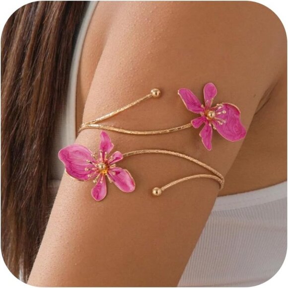 Arm Cuff Jewelry Adjustable Flower Cuff Bangle Gold Armband for Women - Picture 1 of 7